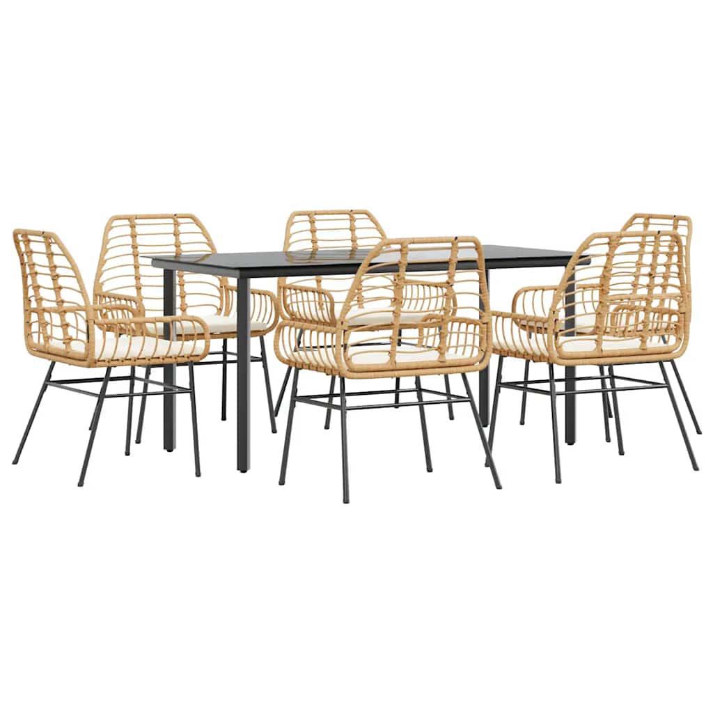 8721158866844_a_en_hd_1 vidaXL 7 Piece Garden Dining Set with Cushions Brown Poly Rattan Glass - Image 2