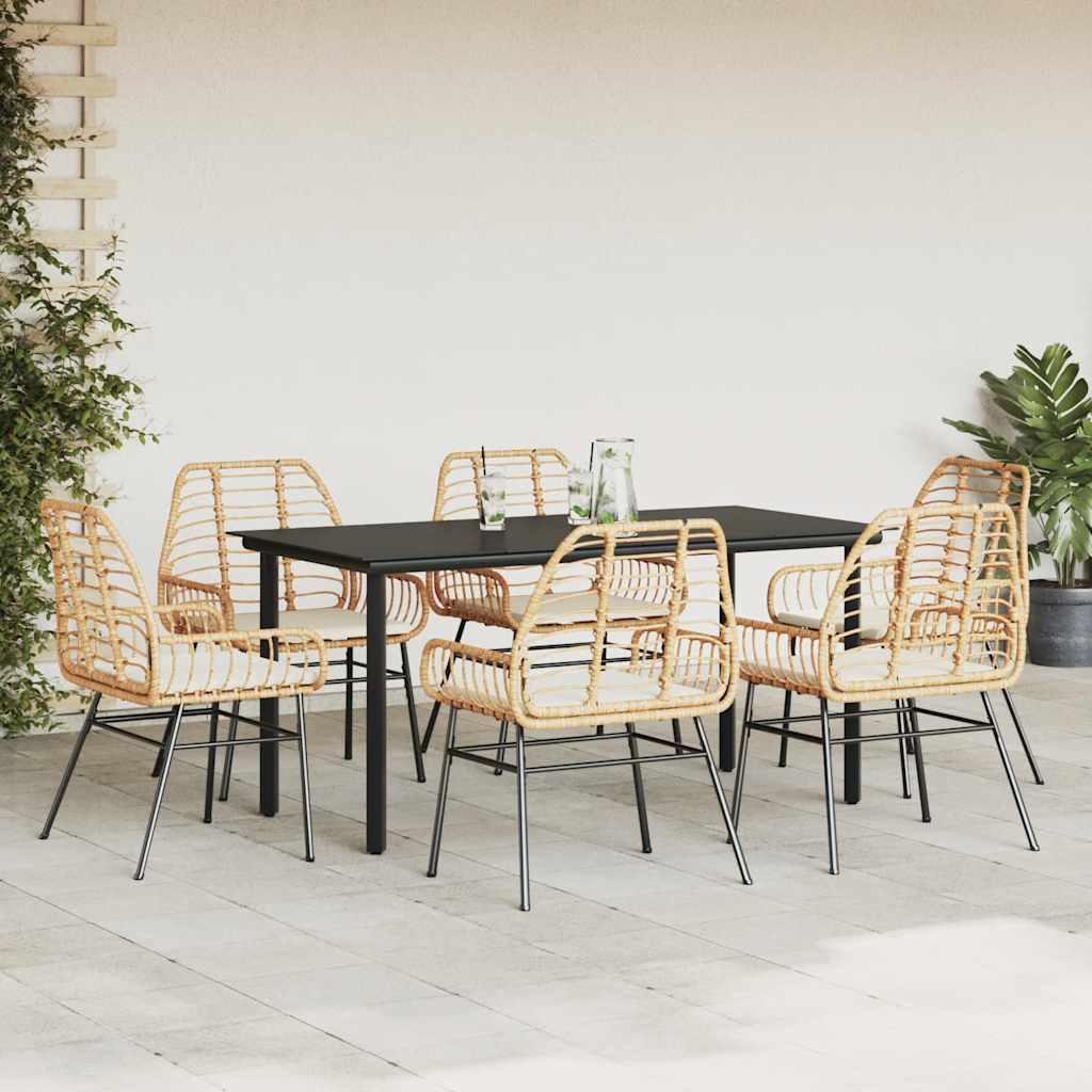 8721158866844_g_en_hd_1 vidaXL 7 Piece Garden Dining Set with Cushions Brown Poly Rattan Glass - Image 3