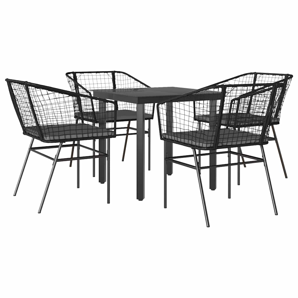 8721158867230_a_en_hd_1 vidaXL 5 Piece Garden Dining Set with Cushions Black Poly Rattan Glass - Image 2