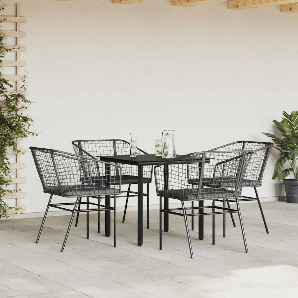 8721158867230_g_en_hd_1 vidaXL 5 Piece Garden Dining Set with Cushions Black Poly Rattan Glass - Image 3
