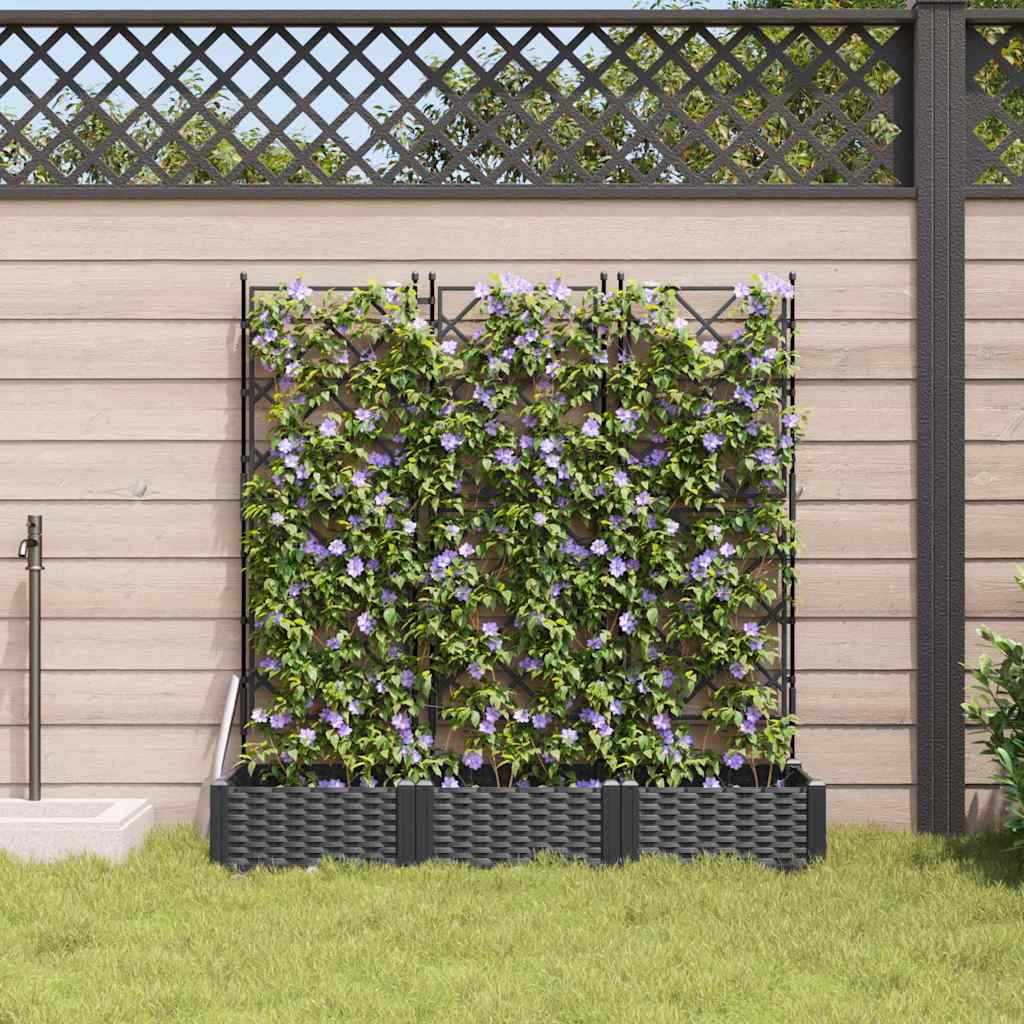8721158886972_mo-im_en_hd_2 vidaXL Garden Planter with Trellis 3 pcs Black 120 x 40 x 125.5 cm PP - Image 3