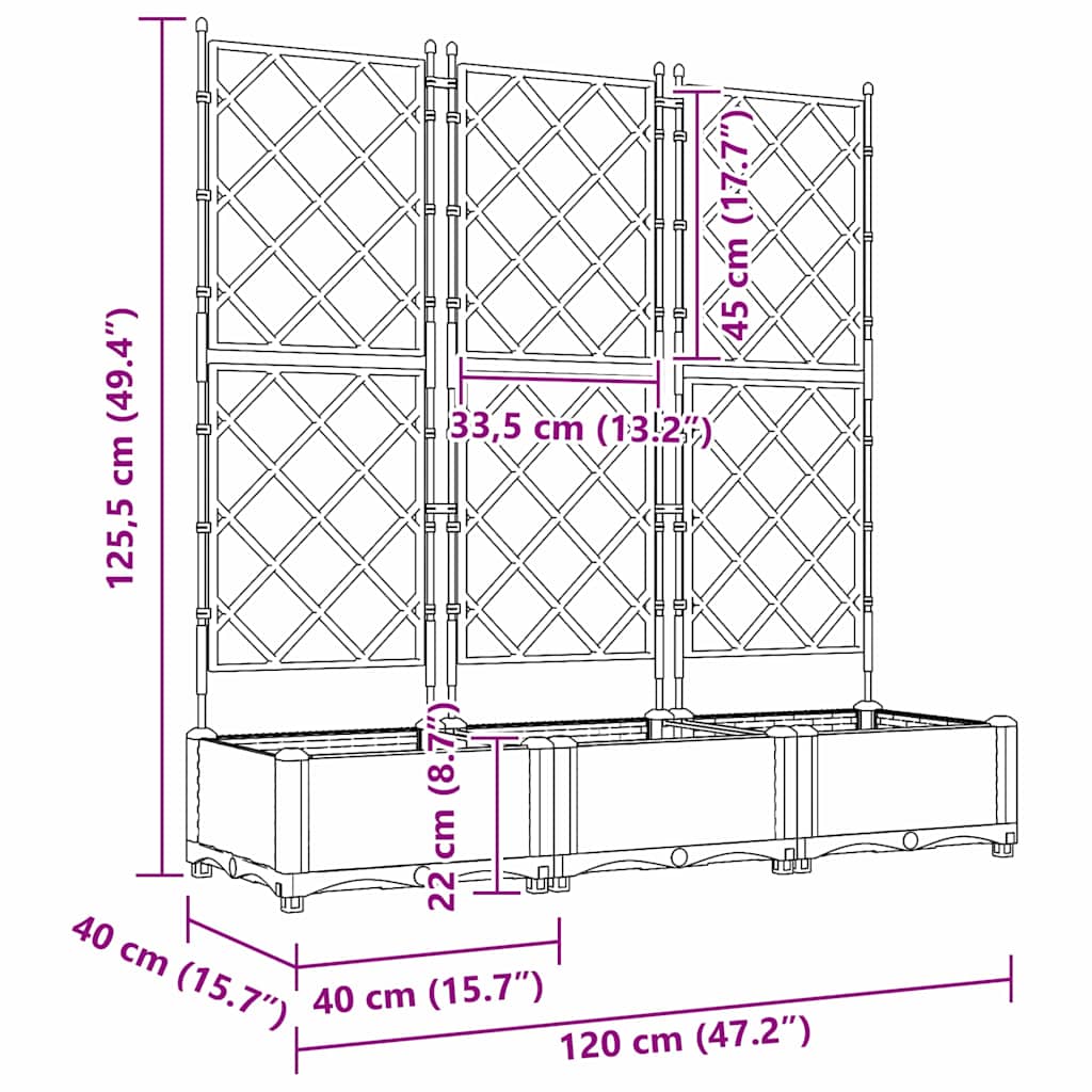 8721158886972_wbg-siz_en_hd_1 vidaXL Garden Planter with Trellis 3 pcs Black 120 x 40 x 125.5 cm PP - Image 9