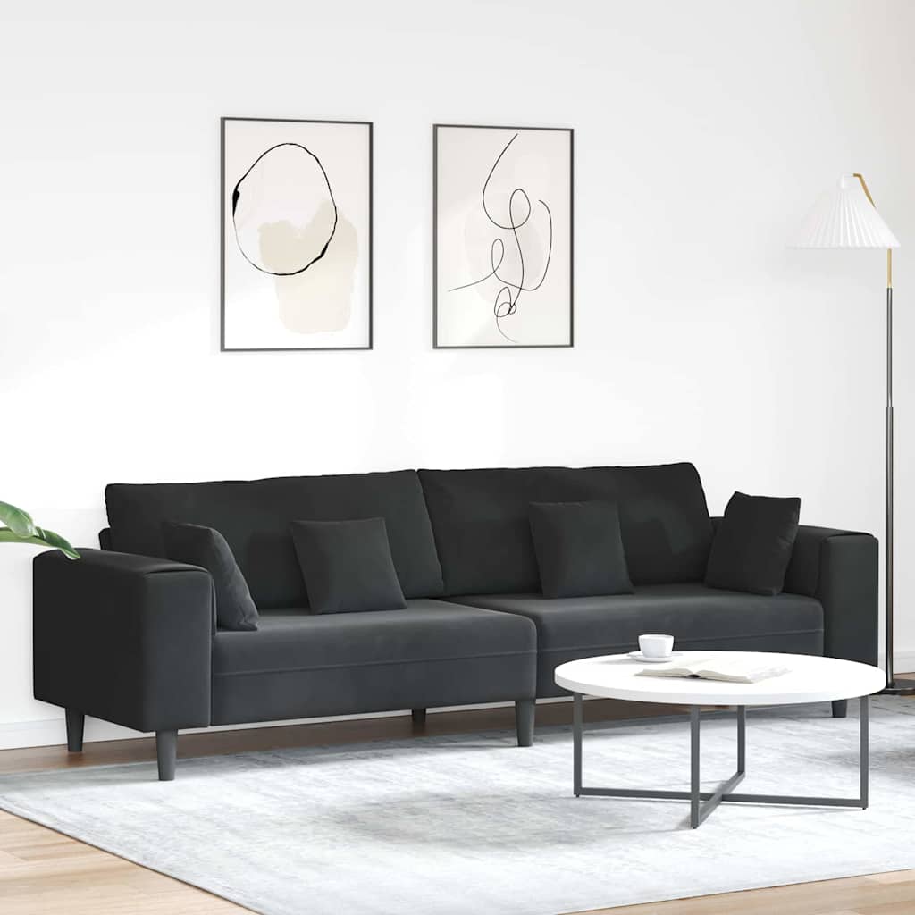 vidaXL Velvet Sofa with Cushion Black 208 cm Velvet