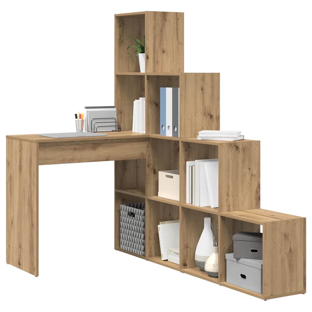 8721158934239_wbg-mo_en_hd_1 vidaXL Corner Desk with Shelf Artisan oak 101.5 x 149.5 x 149.5 cm - Image 3