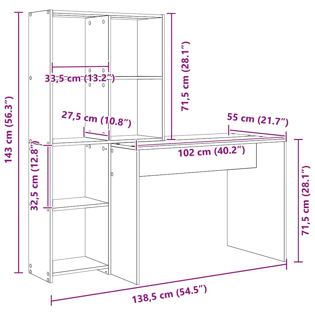8721158934314_wbg-siz_en_hd_1 vidaXL Desk with Shelf Artisan oak 138.5 x 55 x 143 cm Engineered wood - Image 11