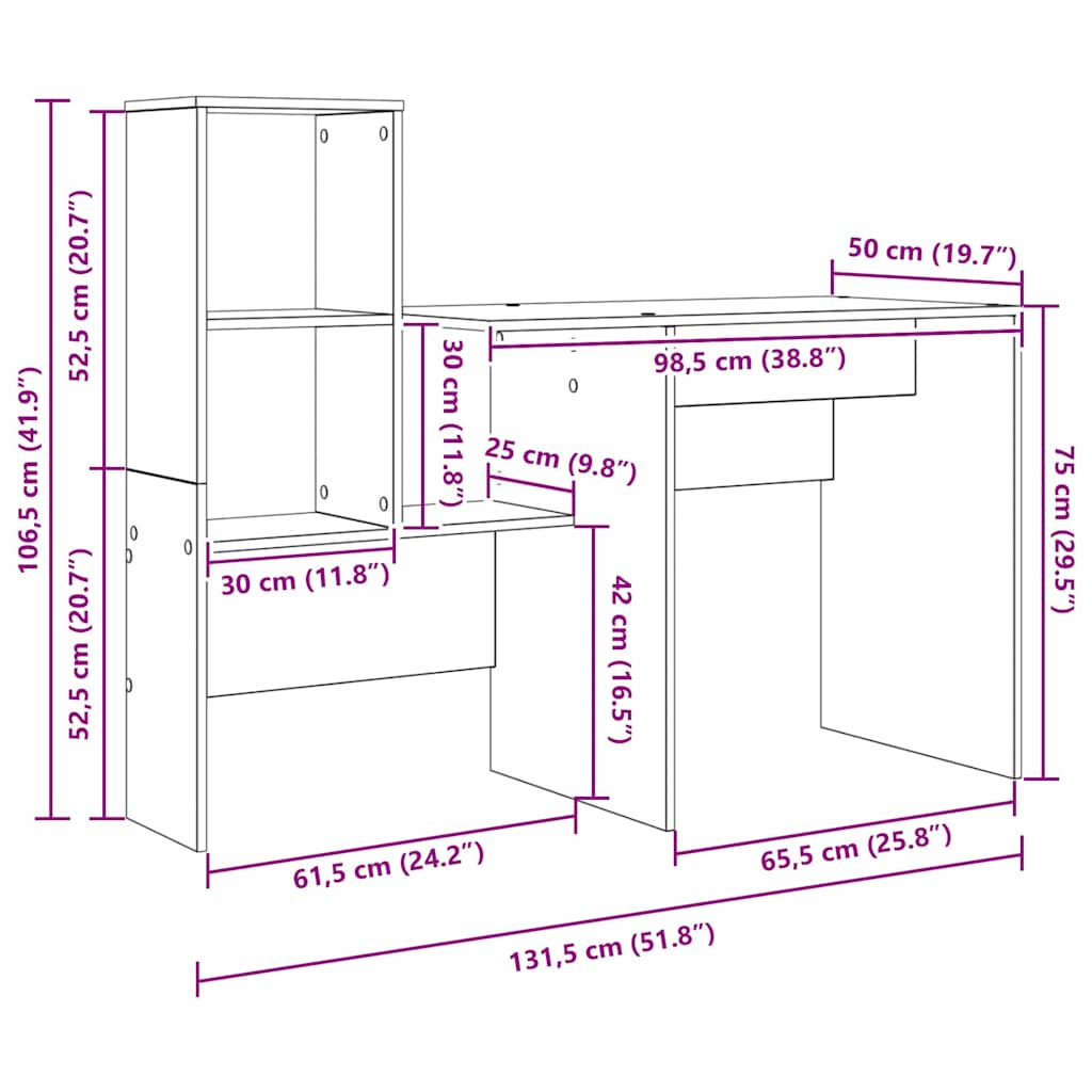 8721158934406_wbg-siz_en_hd_1 vidaXL Desk with Drawer White 131.5 x 50 x 106.5 cm Engineered wood - Image 12