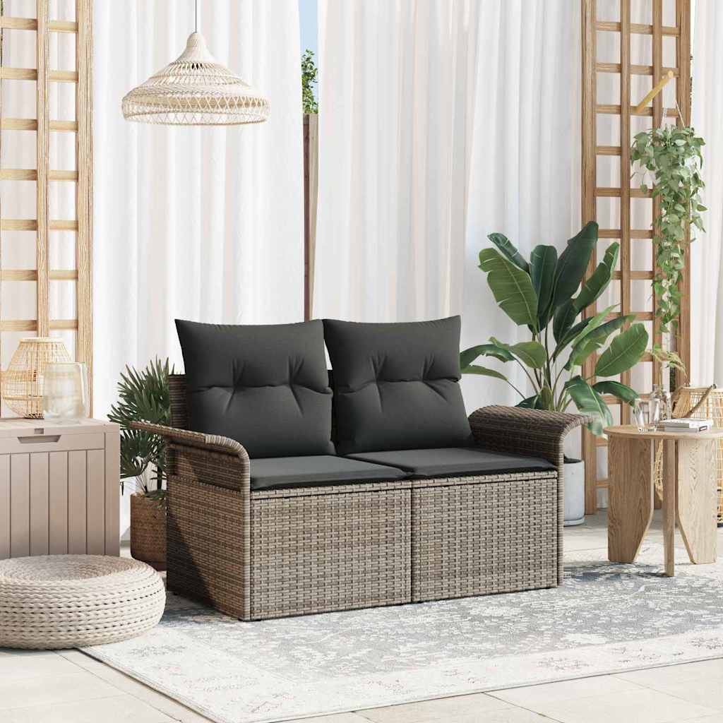 8721158938718_mo-im_en_hd_1 vidaXL Garden Sofa with Cushion Grey 141 x 62 x 69 cm Poly Rattan - Image 1