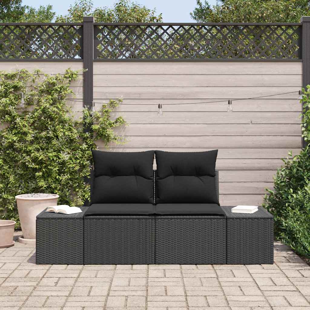 vidaXL Garden Sofa with Cushion Black 123 x 62 x 69cm Poly Rattan
