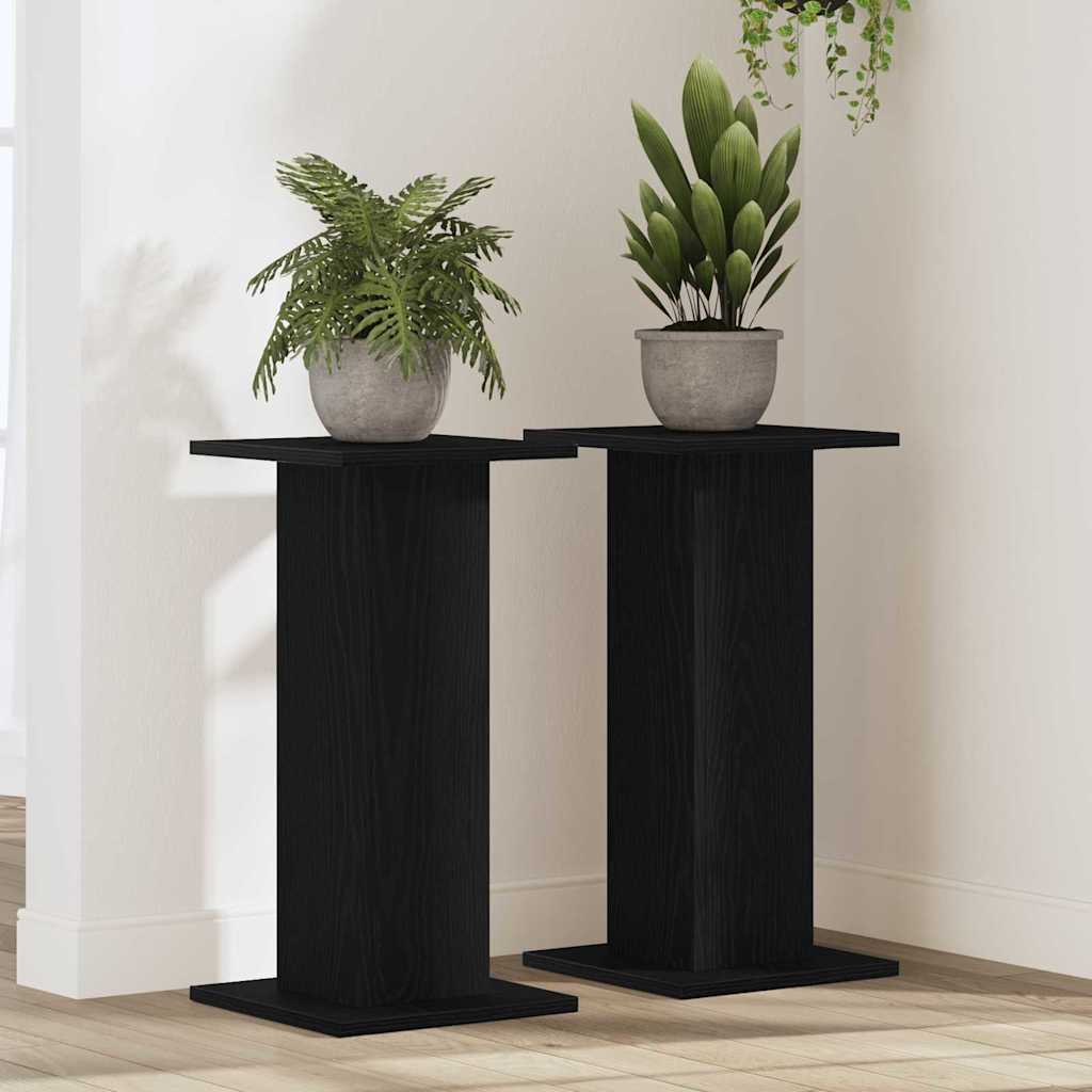 vidaXL Speaker Stands with Shelf 2 pcs Black oak Engineered wood