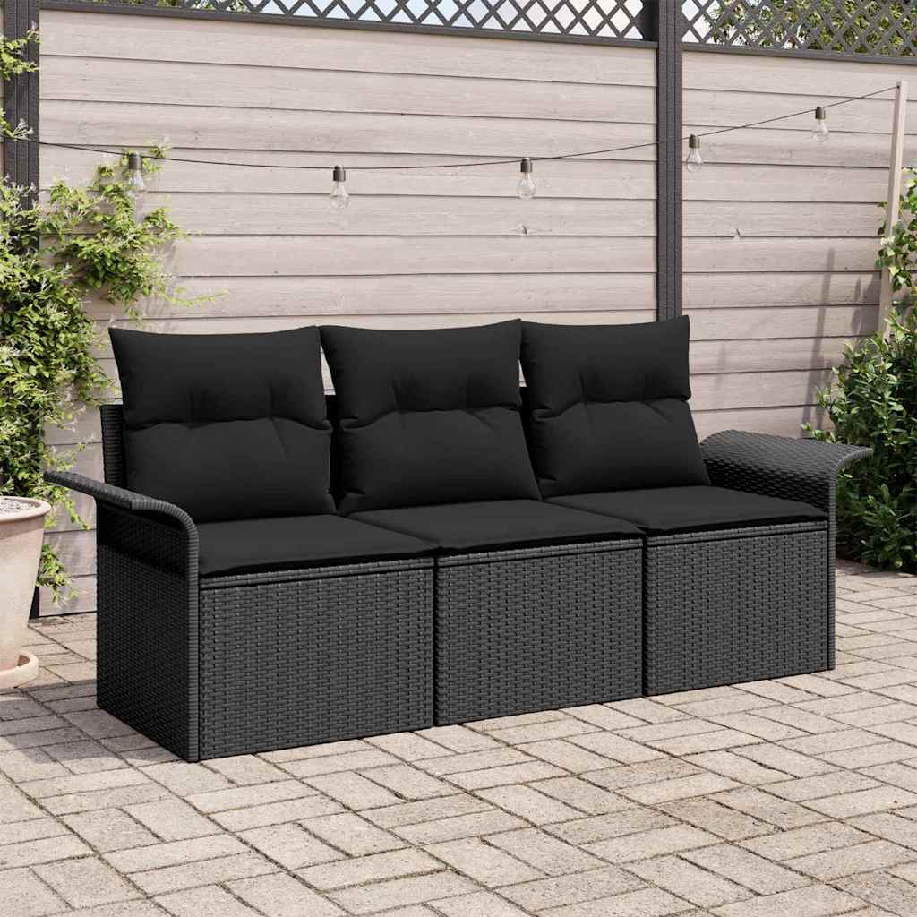 vidaXL Garden Sofa Set 3 pcs Black 196 x 62 x 85cm Poly Rattan
