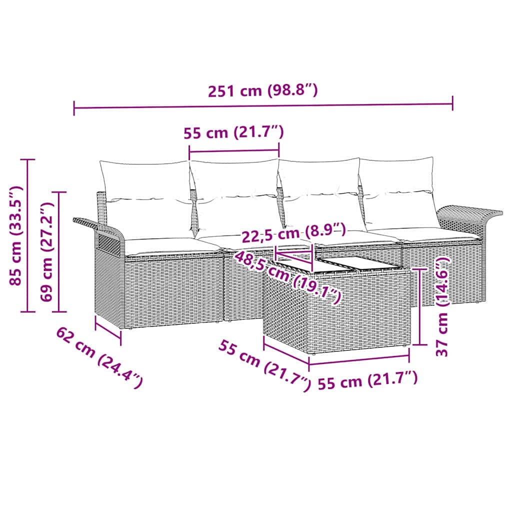 8721158948151_wbg-siz_en_hd_4 vidaXL Garden Sofa Set 5 pcs Grey Poly rattan - Image 11
