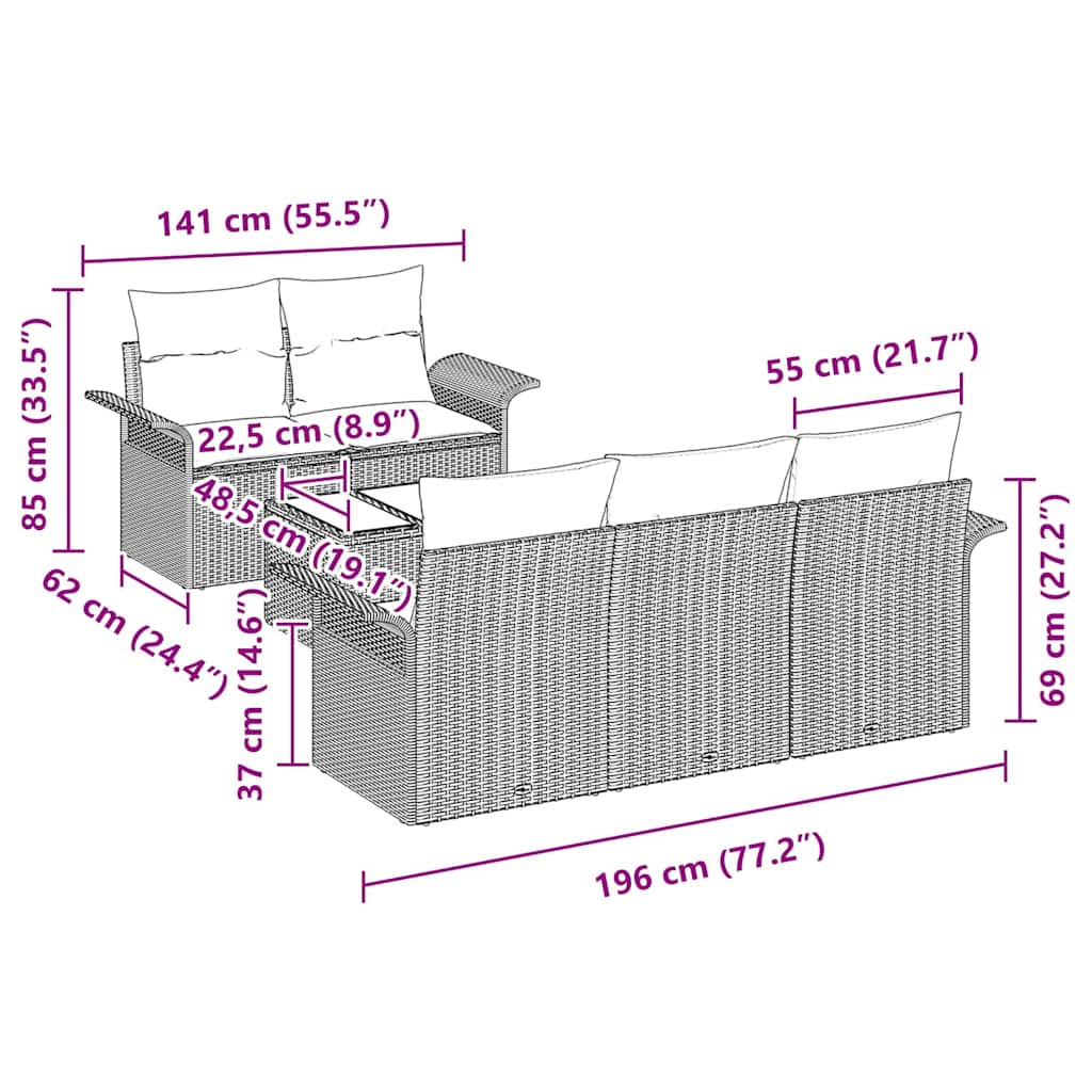 8721158948250_wbg-siz_en_hd_4 vidaXL Garden Sofa Set 6 pcs Grey Poly rattan - Image 10