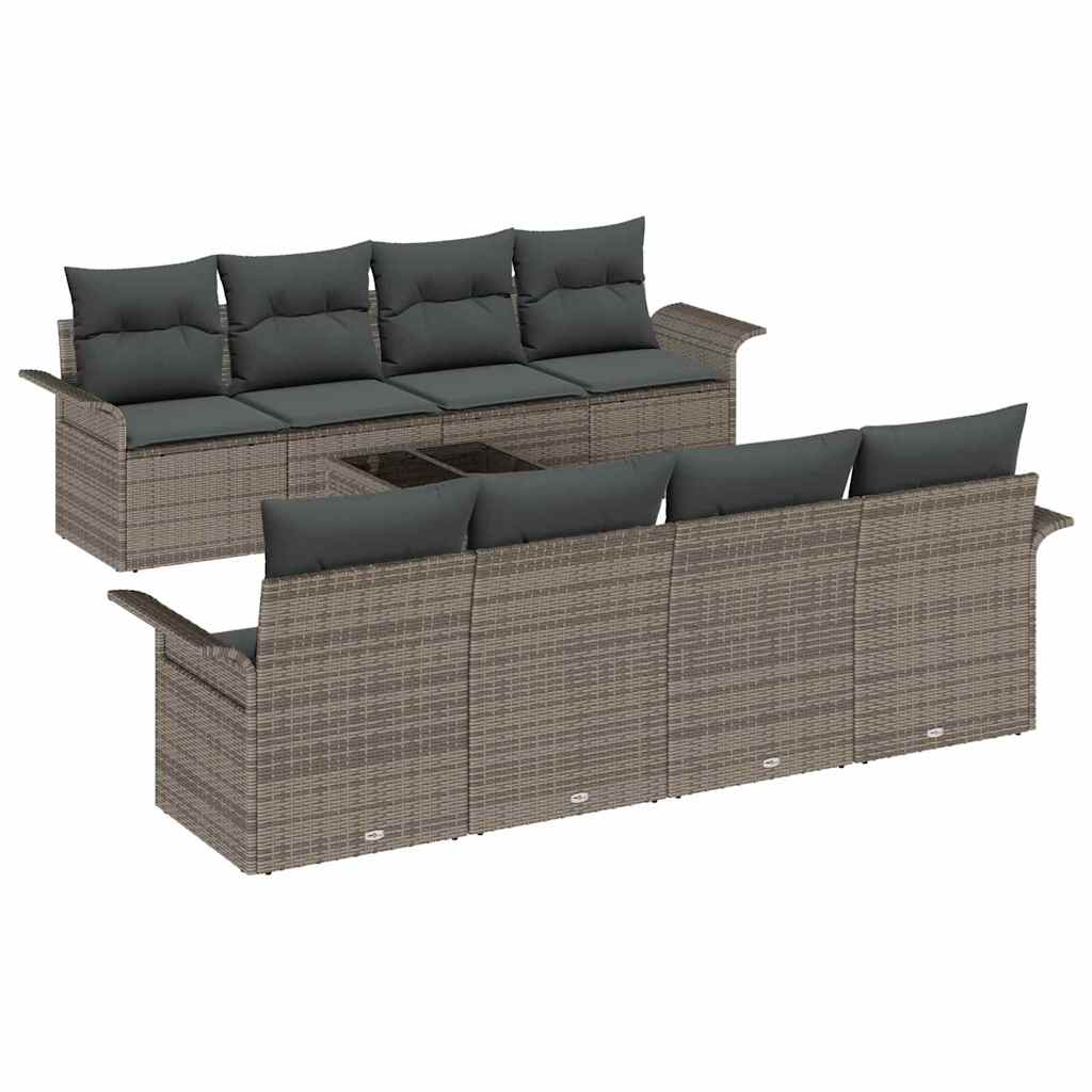 8721158948755_wbg-an-m_en_hd_4 vidaXL Garden Sofa Set 9 pcs Grey Poly rattan - Image 2