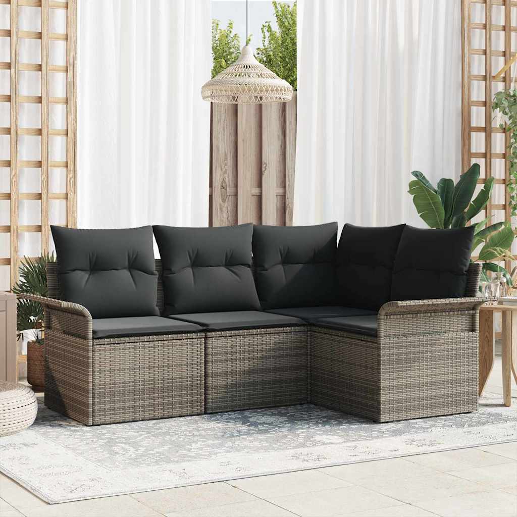 8721158949257_mo-im_en_hd_1 vidaXL Garden Sofa Set with Cushion 4 pcs Grey Poly rattan - Image 1