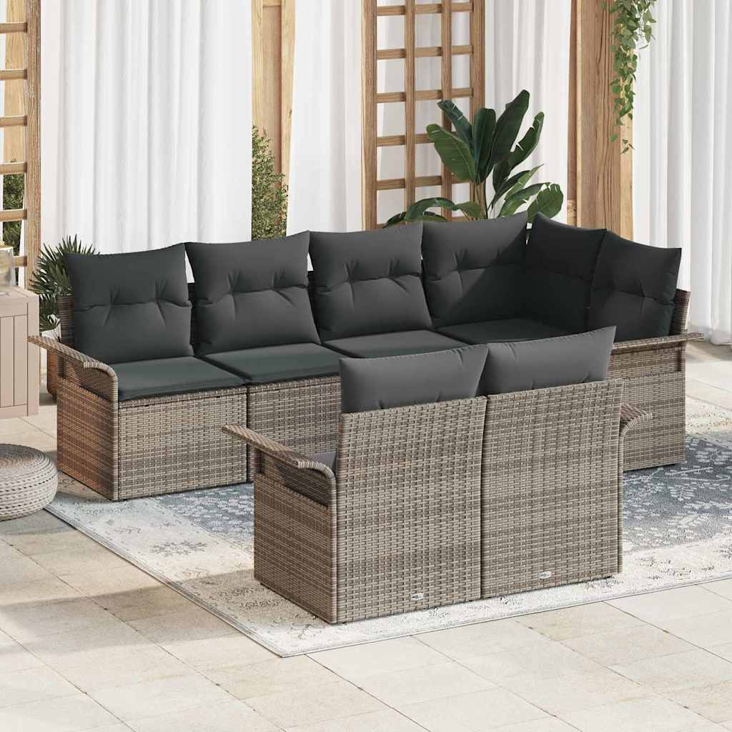 8721158949851_mo-im_en_hd_1 vidaXL Garden Sofa Set with Cushion 7 pcs Grey Poly rattan - Image 1