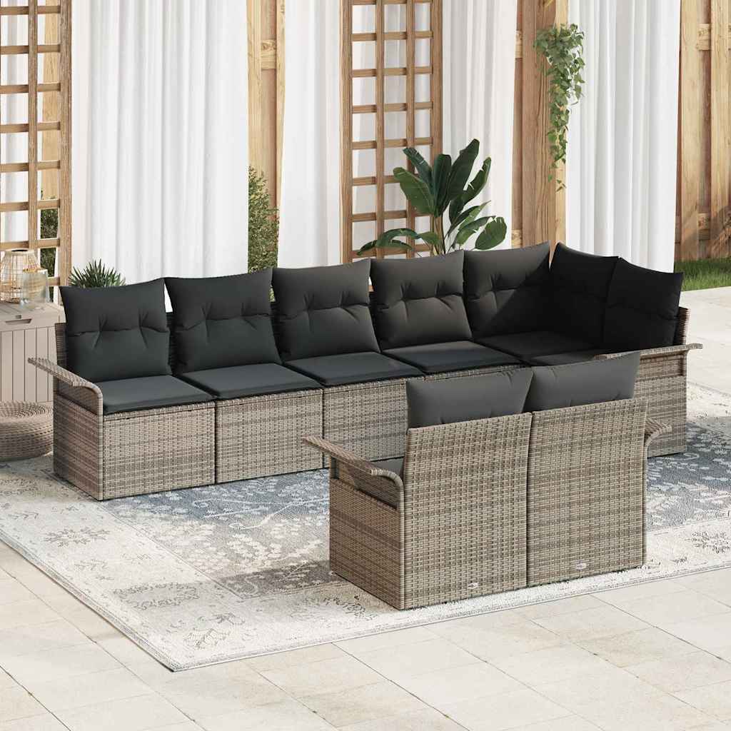 8721158949950_mo-im_en_hd_1 vidaXL Garden Sofa Set with Cushion 8 pcs Grey Poly rattan - Image 1