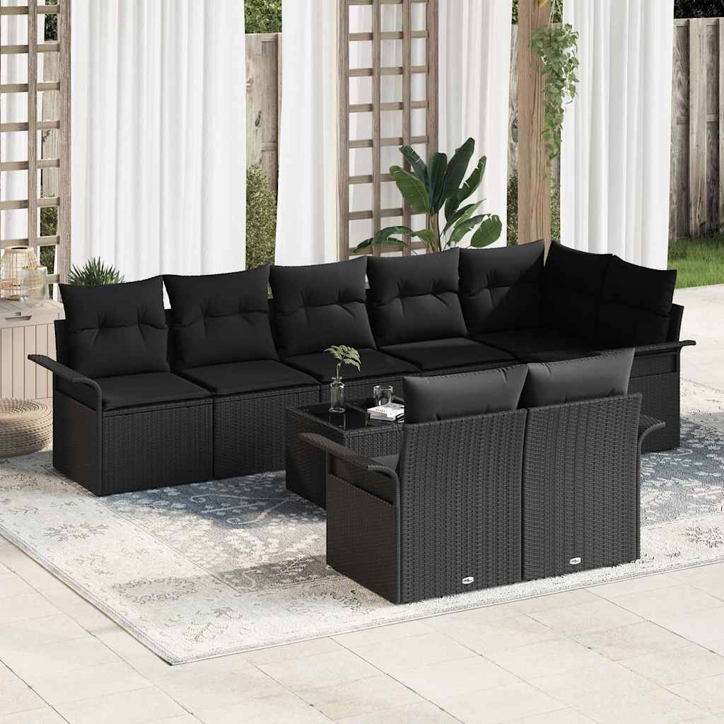 8721158950093_mo-im_en_hd_1 vidaXL Garden Sofa Set with Cushion 9 pcs Black Poly rattan - Image 1