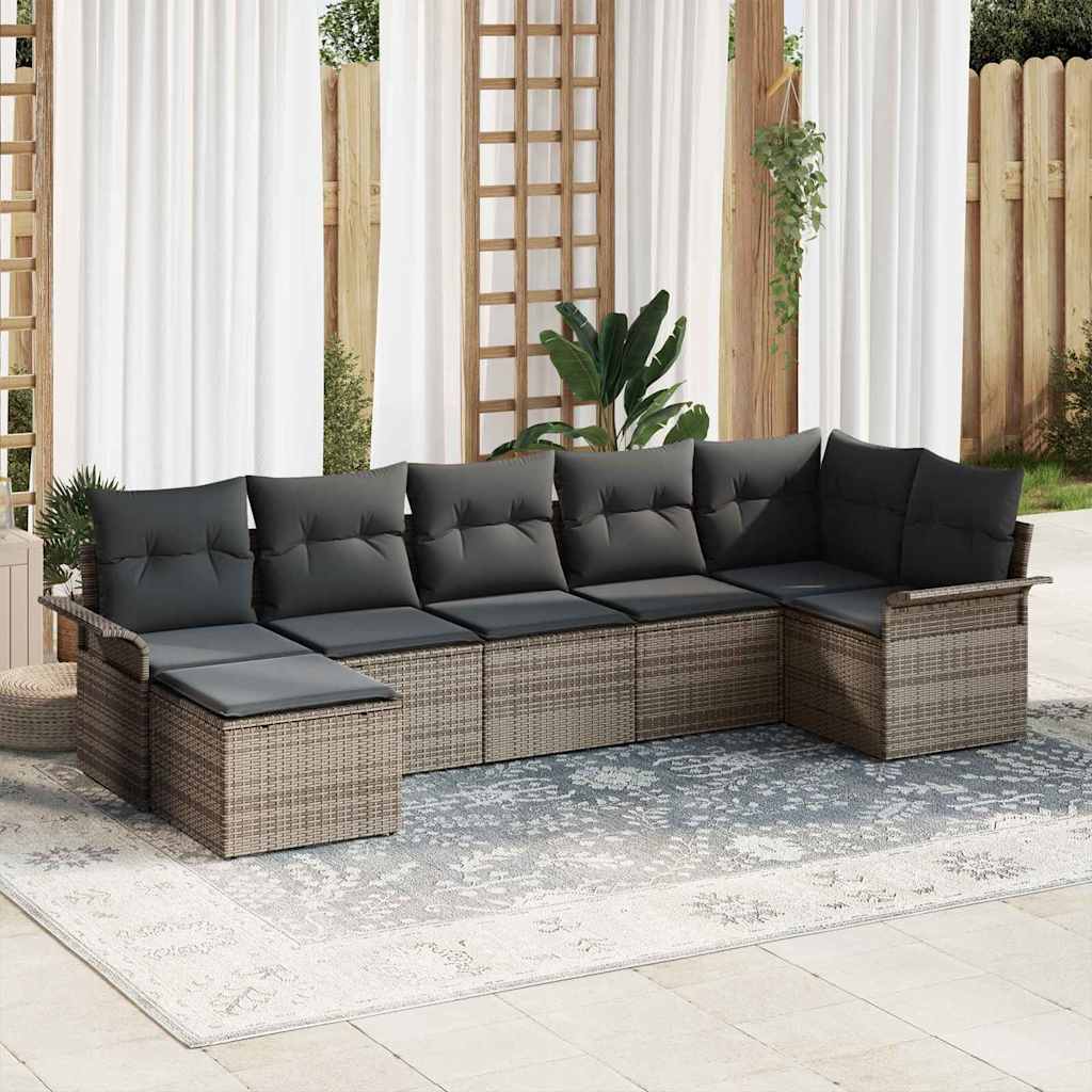 8721158950352_mo-im_en_hd_1 vidaXL Garden Sofa Set with Cushion 7 pcs Grey Poly rattan - Image 1