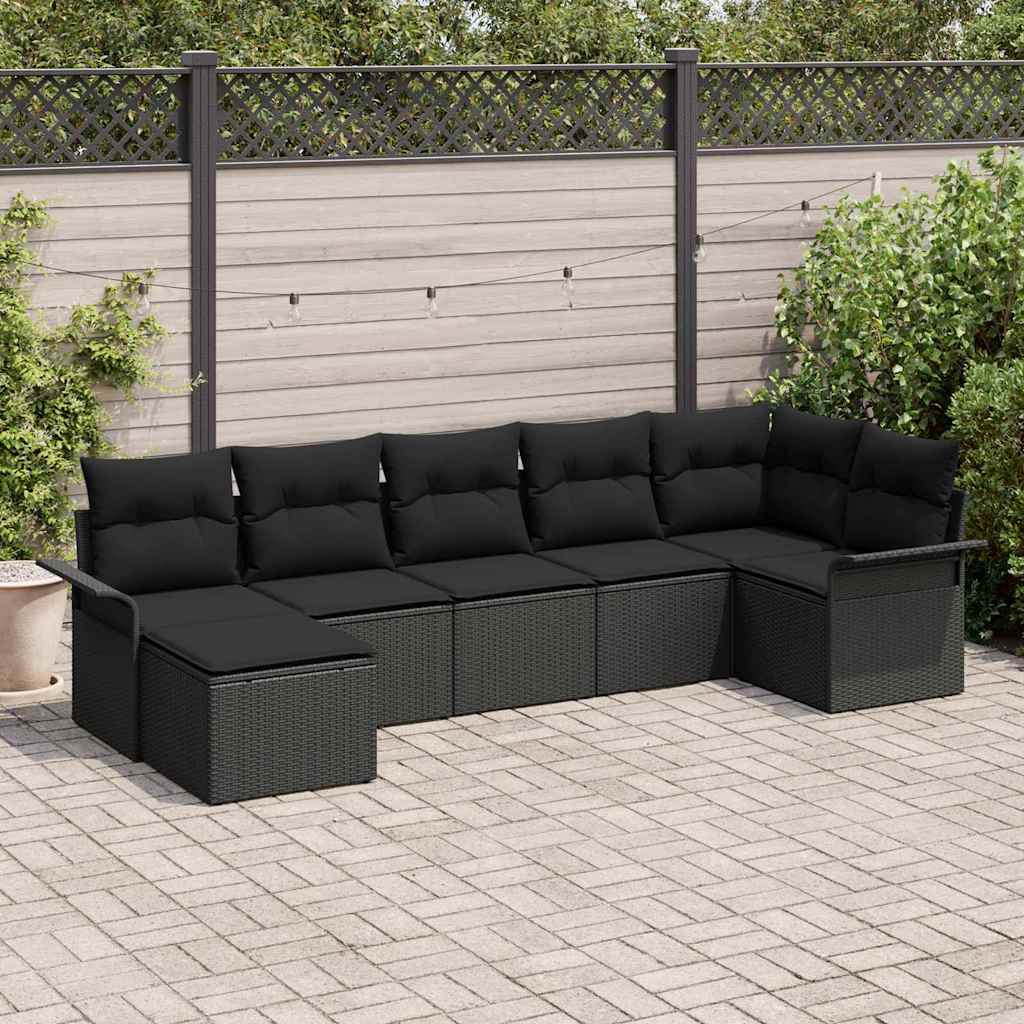 8721158950390_mo-im_en_hd_1 vidaXL Garden Sofa Set with Cushion 7 pcs Black Poly rattan - Image 1