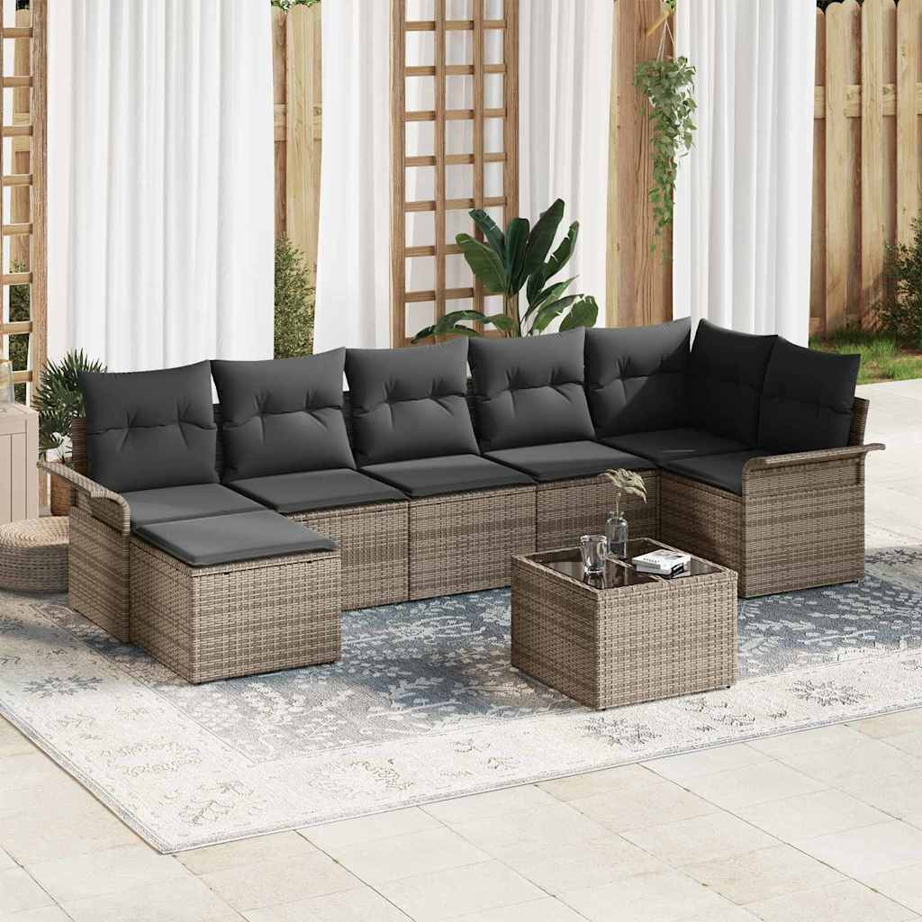 8721158950451_mo-im_en_hd_1 vidaXL Garden Sofa Set with Cushion 8 pcs Grey Poly rattan - Image 1