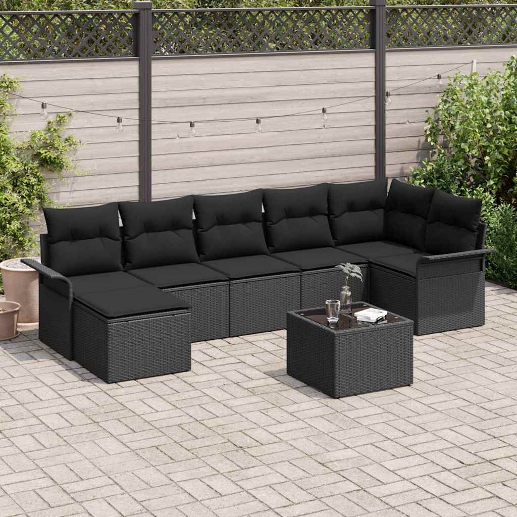 8721158950499_mo-im_en_hd_1 vidaXL Garden Sofa Set with Cushion 8 pcs Black Poly rattan - Image 1