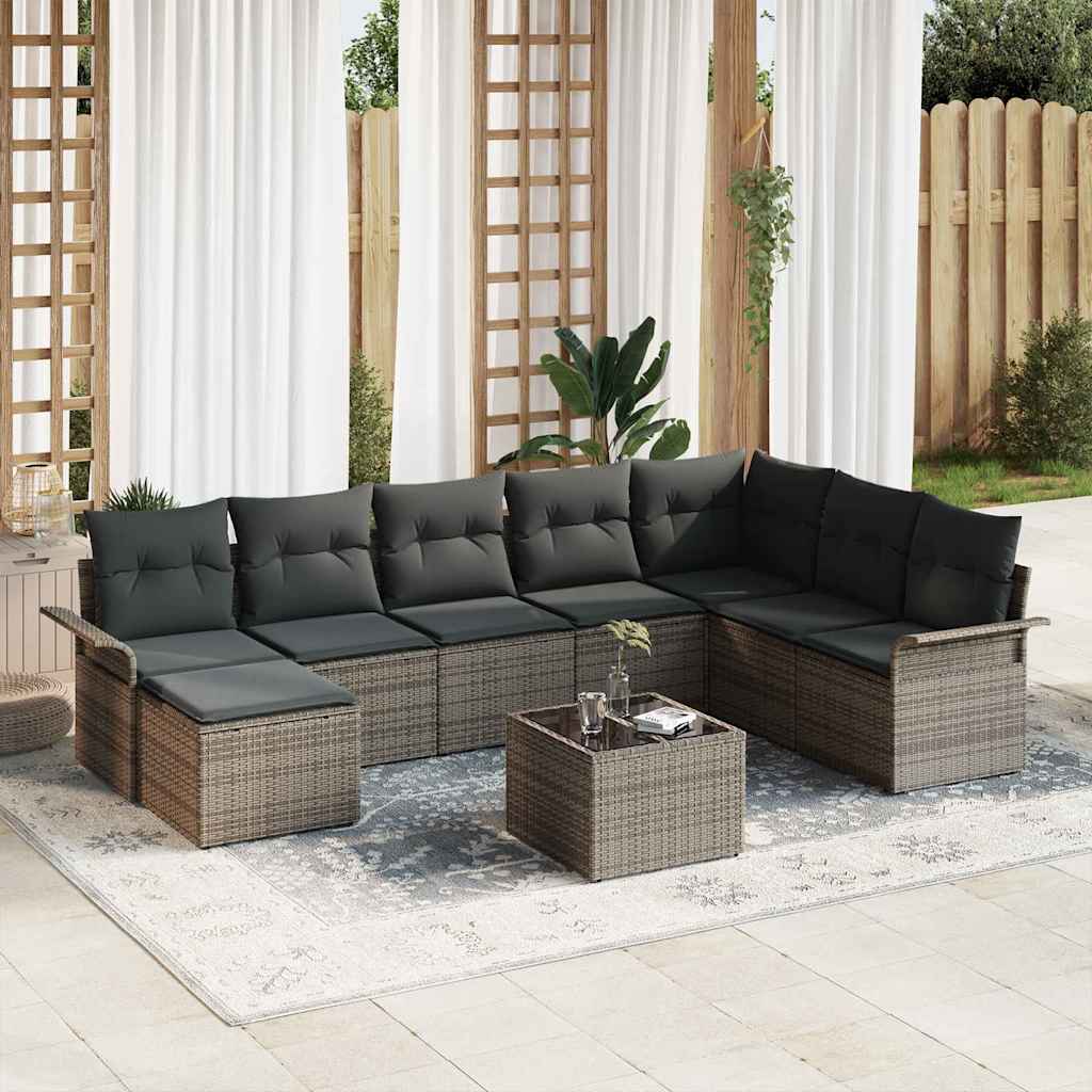8721158950758_mo-im_en_hd_1 vidaXL Garden Sofa Set with Cushion 9 pcs Grey Poly rattan - Image 1