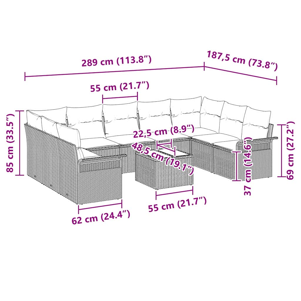 8721158951199_wbg-siz_en_hd_5 vidaXL Garden Sofa Set with Cushion 10 pcs Black Poly rattan - Image 13