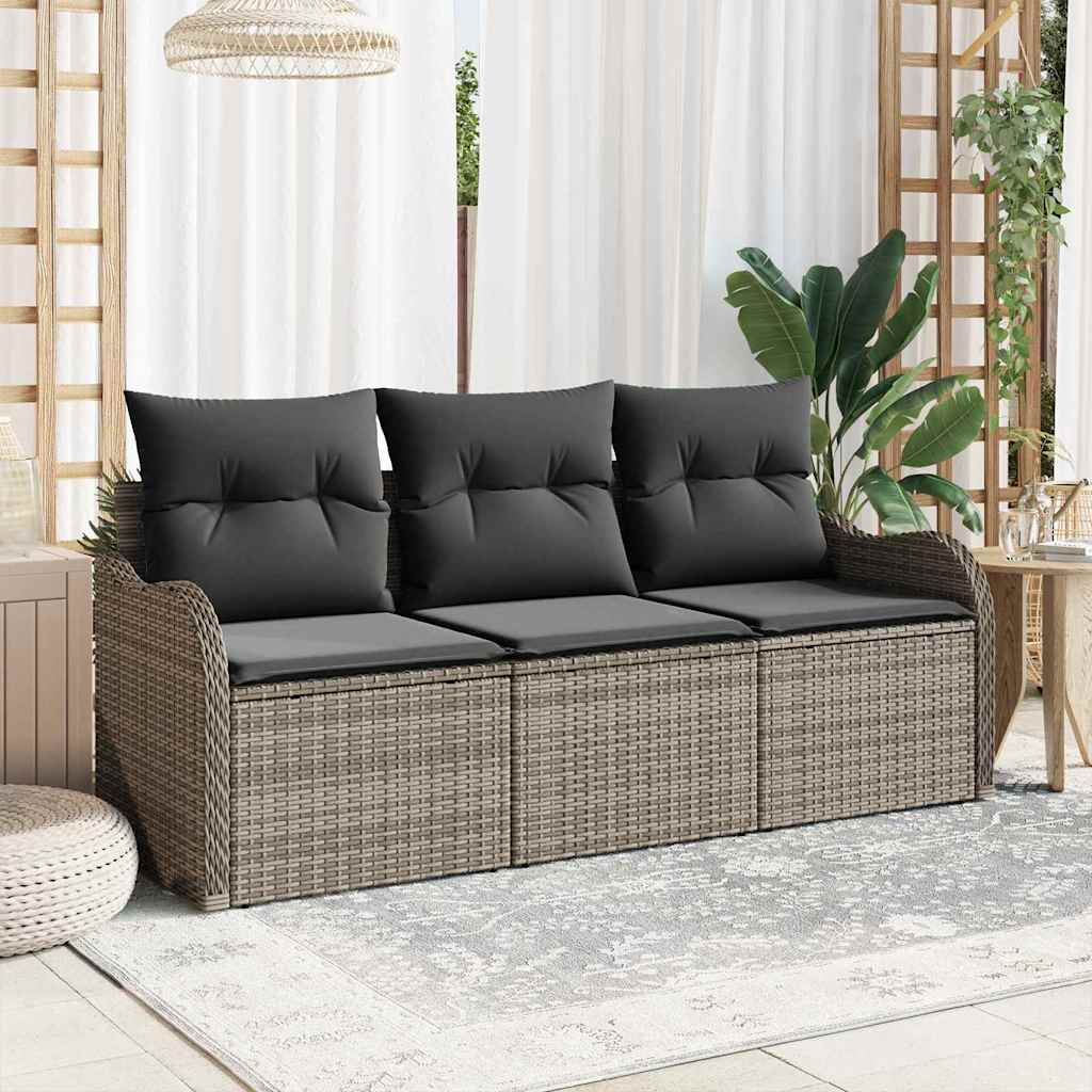 vidaXL Garden Sofa Set with Cushion 3 pcs Grey Poly rattan