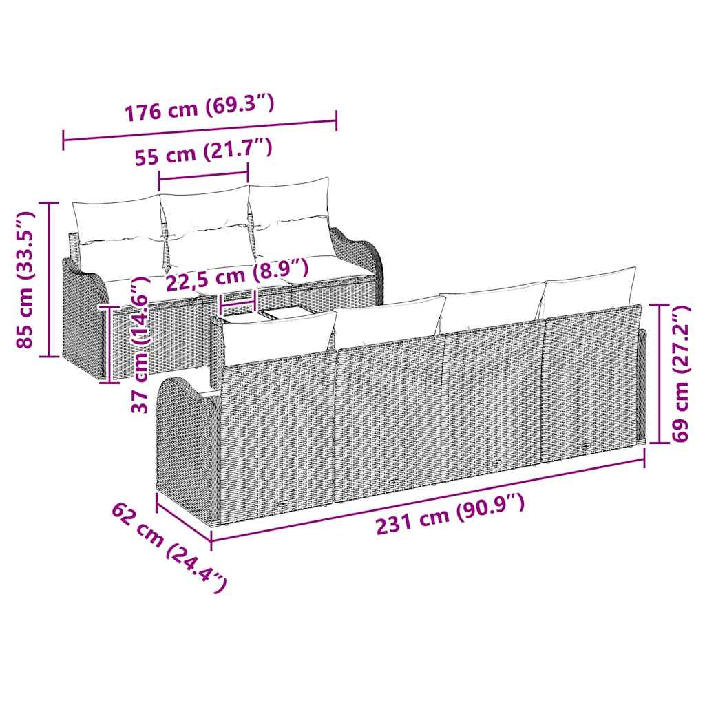 8721158951953_wbg-siz_en_hd_1 vidaXL Garden Sofa Set 8 pcs Grey 55 x 55 x 37 cm Poly rattan - Image 8