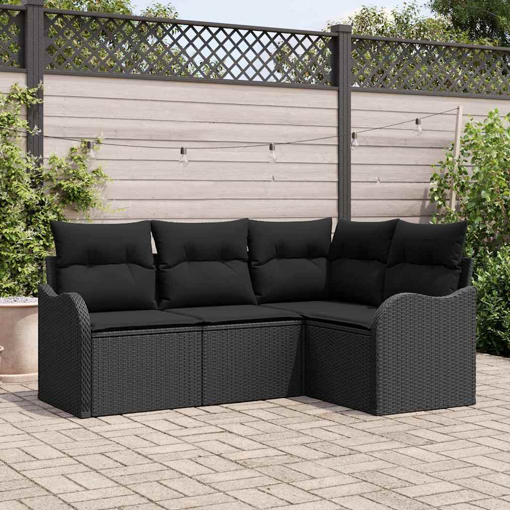 8721158952691_mo-im_en_hd_1 vidaXL Garden Sofa Set with Cushion 4 pcs Black Poly rattan - Image 1