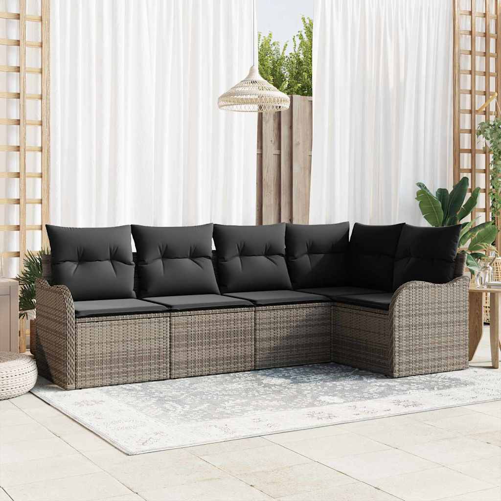 8721158952851_mo-im_en_hd_1 vidaXL Garden Sofa Set with Cushion 5 pcs Grey Poly rattan - Image 1
