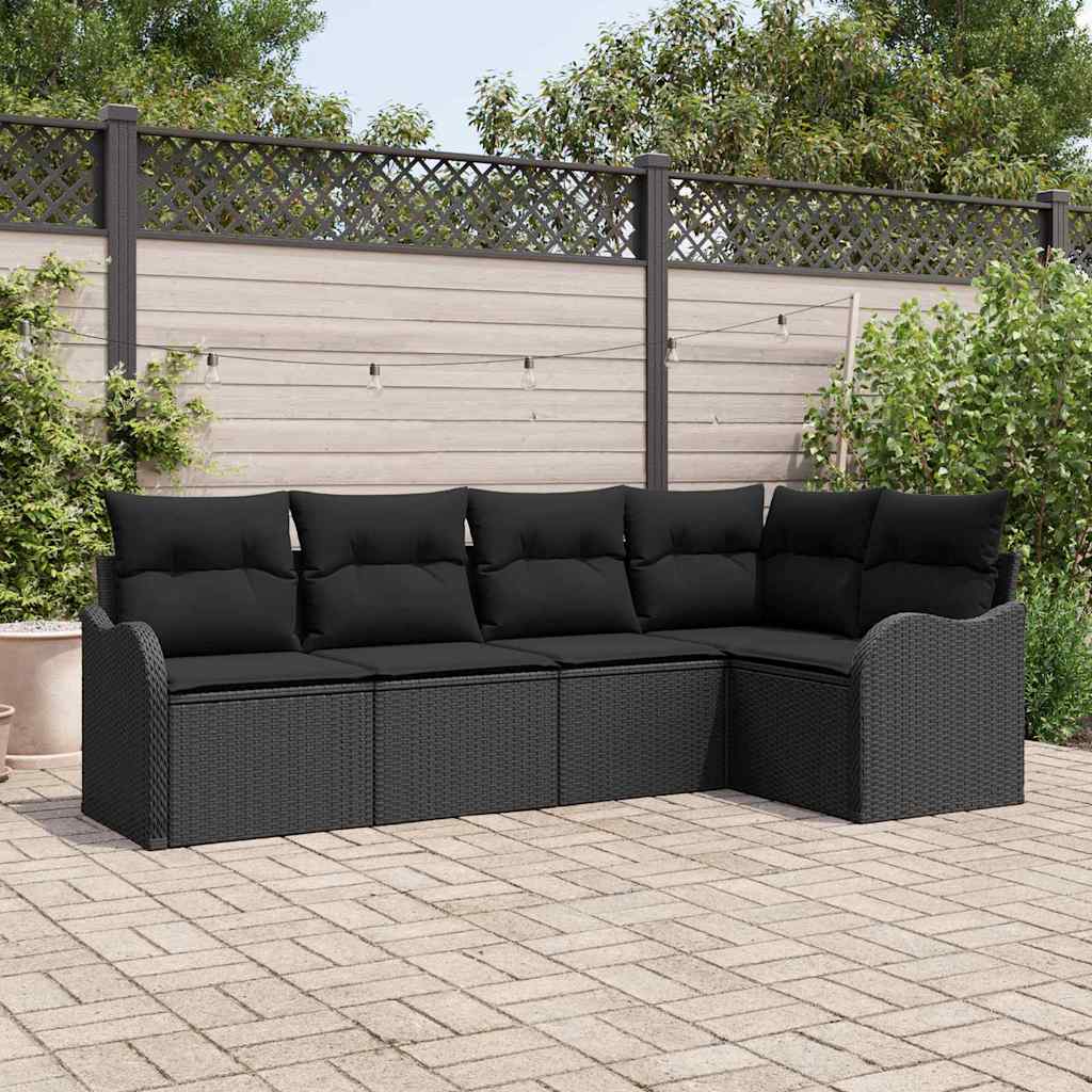 8721158952899_mo-im_en_hd_1 vidaXL Garden Sofa Set with Cushion 5 pcs Black Poly rattan - Image 1