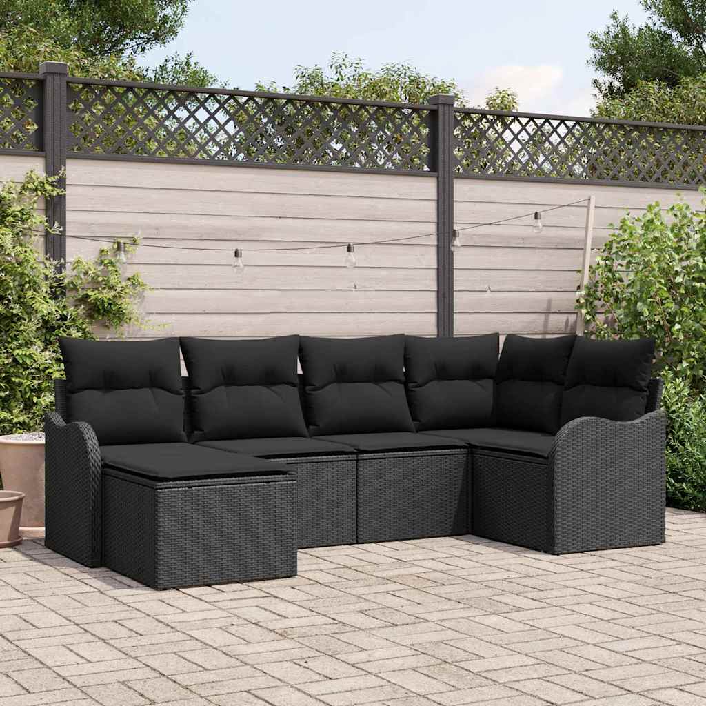 8721158953599_mo-im_en_hd_1 vidaXL Garden Sofa Set with Cushion 6 pcs Black Poly rattan - Image 1