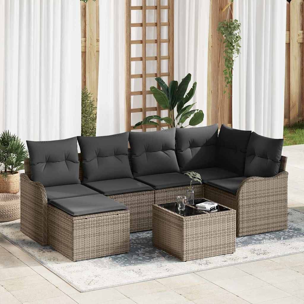 8721158953650_mo-im_en_hd_1 vidaXL Garden Sofa Set with Cushion 7 pcs Grey Poly rattan - Image 1