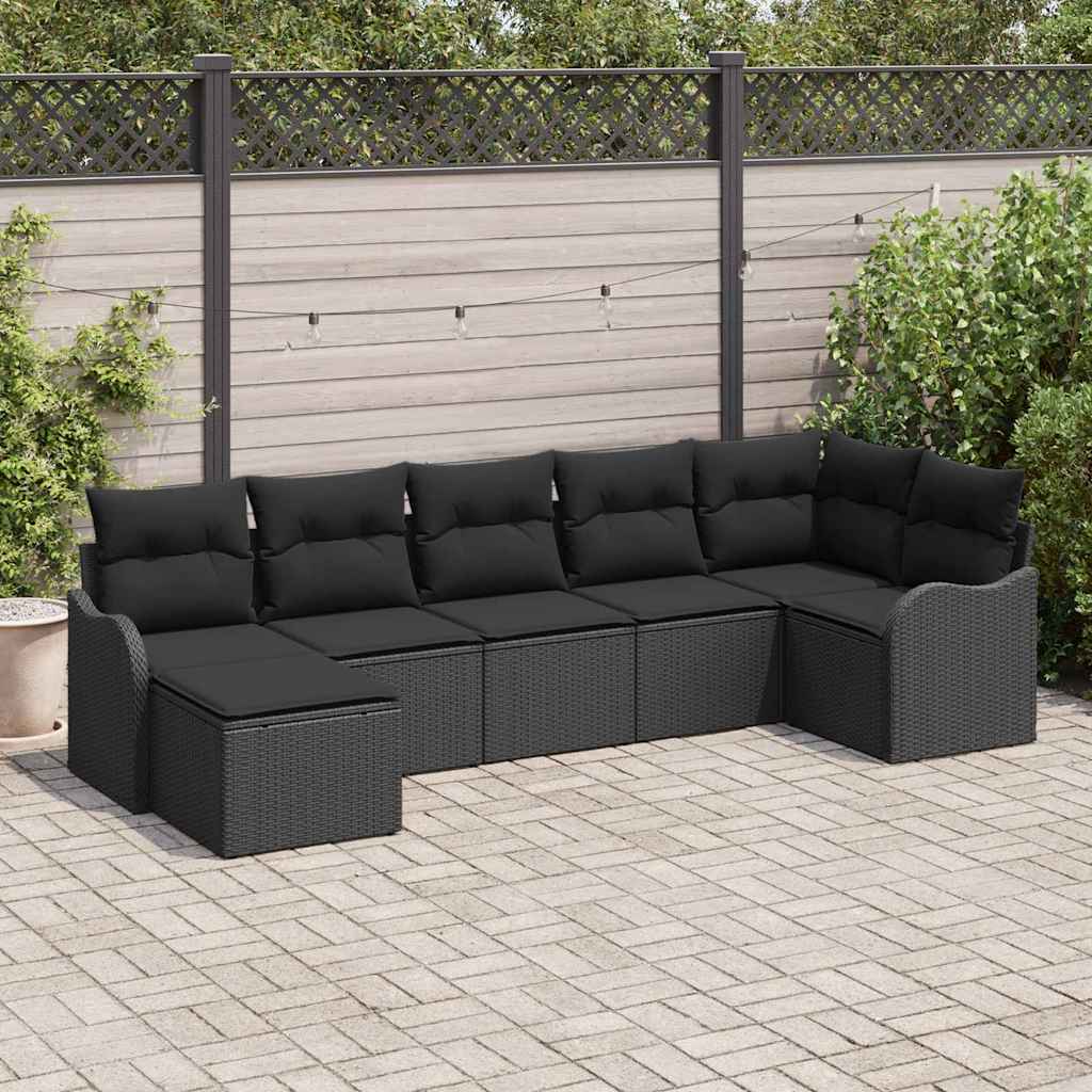 8721158953797_mo-im_en_hd_1 vidaXL Garden Sofa Set with Cushion 7 pcs Black Poly rattan - Image 1