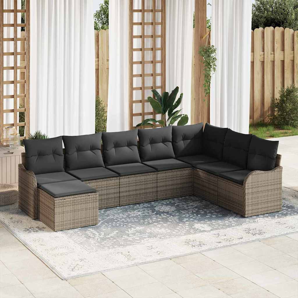 8721158954053_mo-im_en_hd_1 vidaXL Garden Sofa Set with Cushion 8 pcs Grey Poly rattan - Image 1