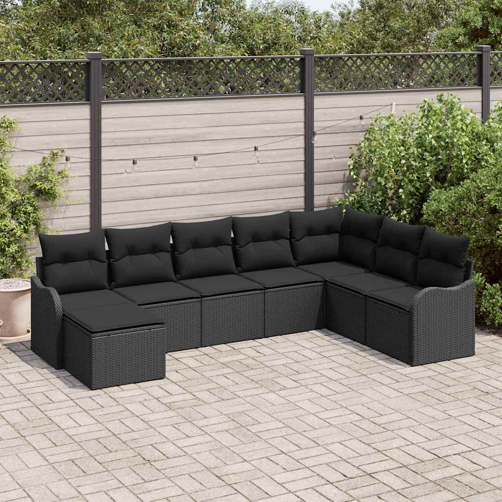 8721158954091_mo-im_en_hd_1 vidaXL Garden Sofa Set with Cushion 8 pcs Black Poly rattan - Image 1