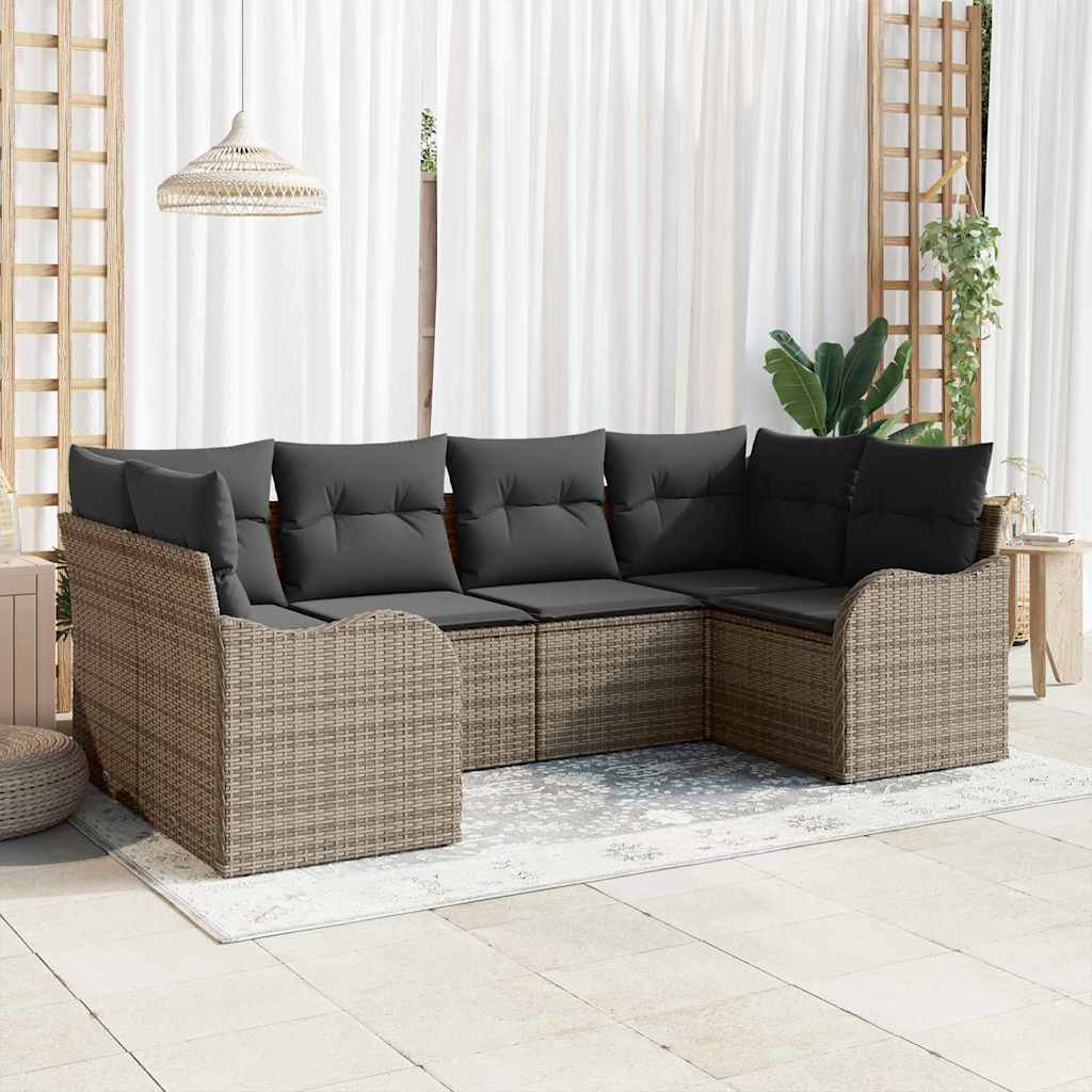 8721158954251_mo-im_en_hd_1 vidaXL Garden Sofa Set with Cushion 6 pcs Grey Poly rattan - Image 1