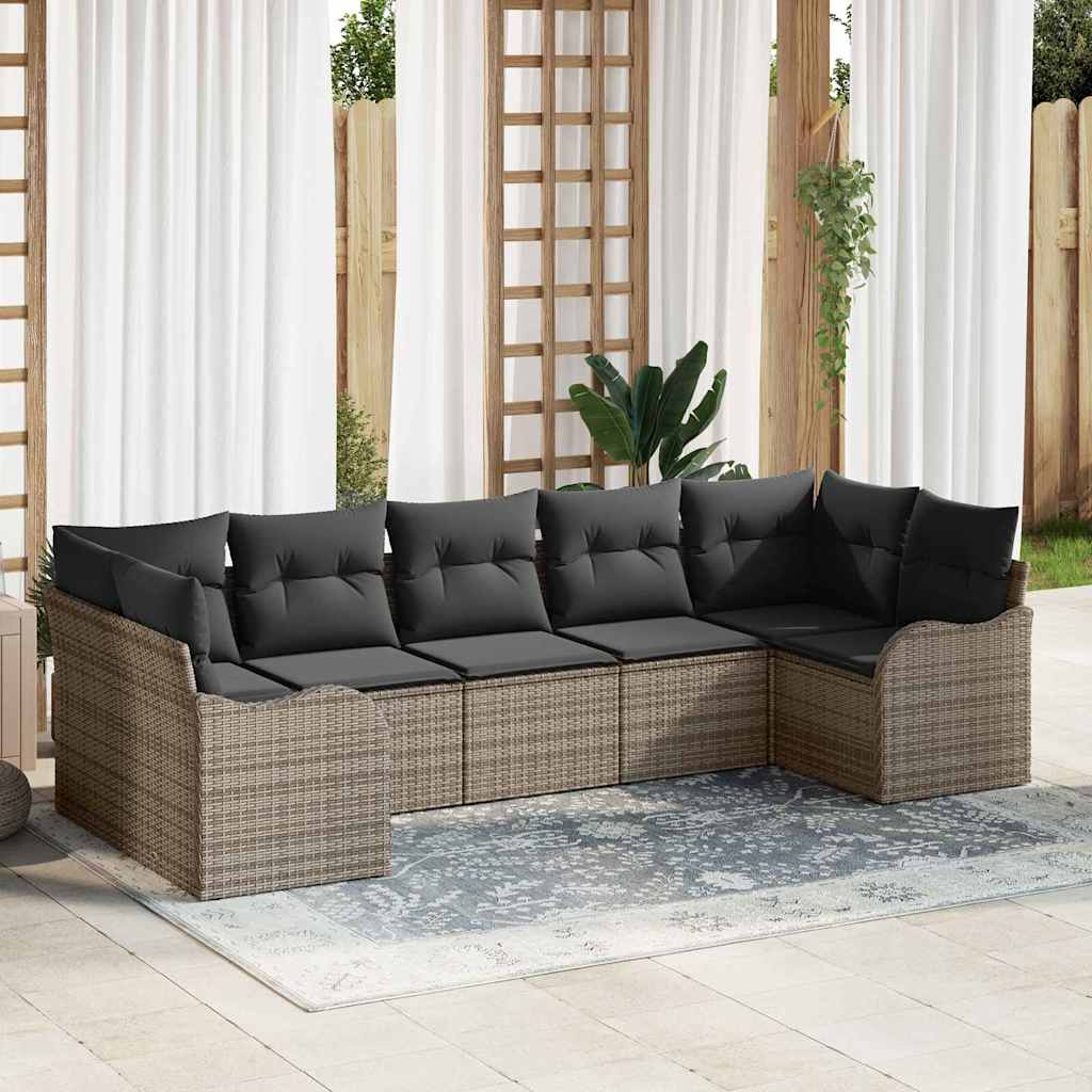 8721158954350_mo-im_en_hd_1 vidaXL Garden Sofa Set with Cushion 7 pcs Grey Poly rattan - Image 1