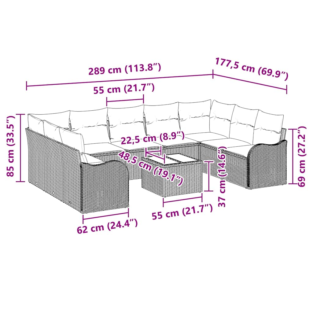 8721158954558_wbg-siz_en_hd_1 vidaXL Garden Sofa Set with Cushion 10 pcs Grey Poly rattan - Image 9