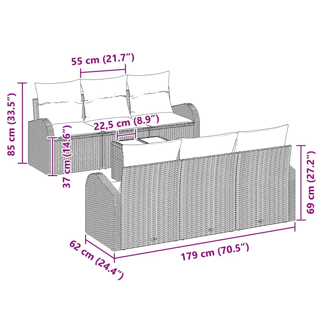 8721158955197_wbg-siz_en_hd_4 vidaXL Garden Sofa Set 7 pcs Black 55 x 55 x 37 cm Poly rattan - Image 11