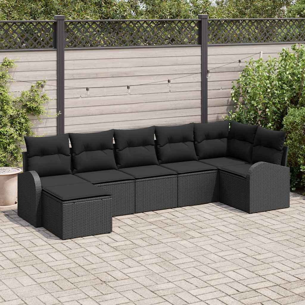 8721158957191_mo-im_en_hd_1 vidaXL Garden Sofa Set with Cushion 7 pcs Black Poly rattan - Image 1