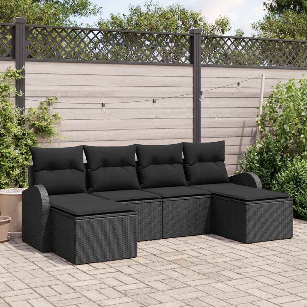 8721158957399_mo-im_en_hd_1 vidaXL Garden Sofa Set with Cushion 6 pcs Black Poly rattan - Image 1