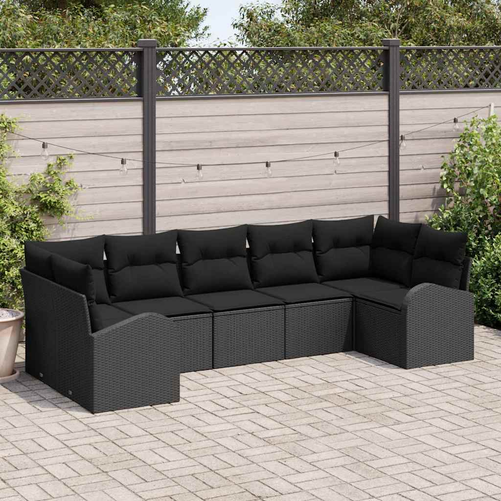 vidaXL Garden Sofa Set 7 pcs Black Poly rattan