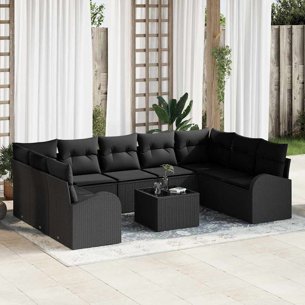 vidaXL Garden Sofa Set 10 pcs Black Poly rattan