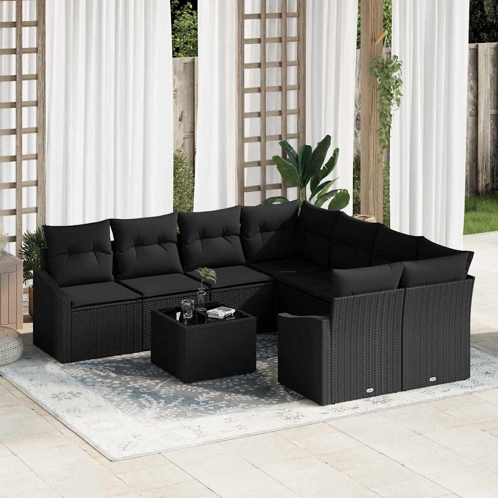 vidaXL Garden Sofa Set with Cushion Manual 9 pcs Black 55 x 55 x 37 cm