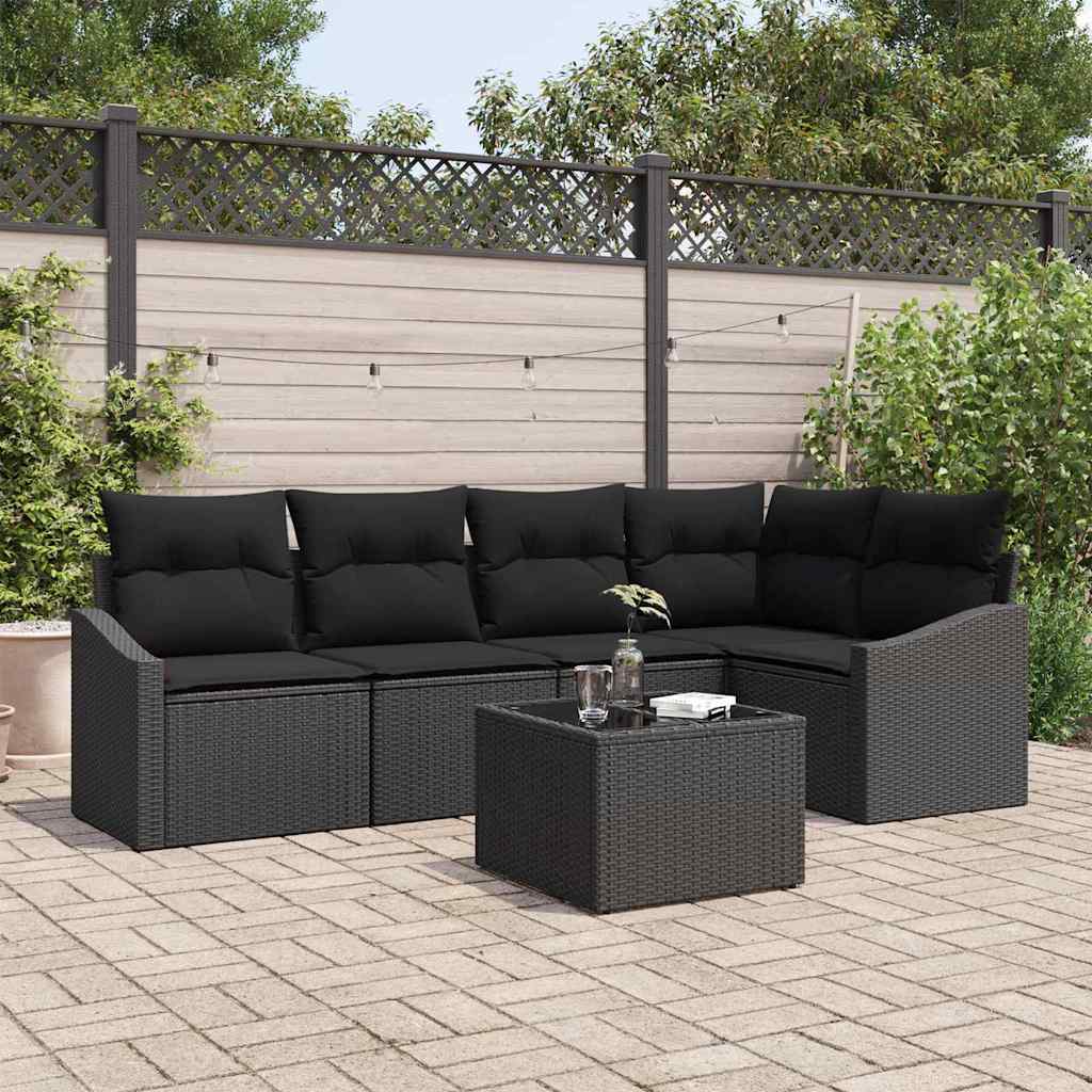 vidaXL Garden Sofa Set 6 pcs Black Poly rattan