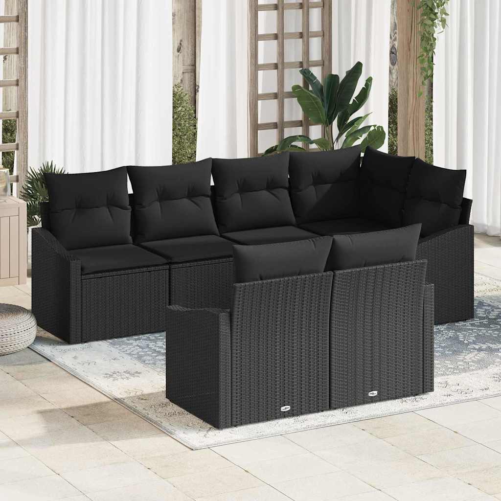 vidaXL Garden Sofa Set 7 pcs Black Poly rattan