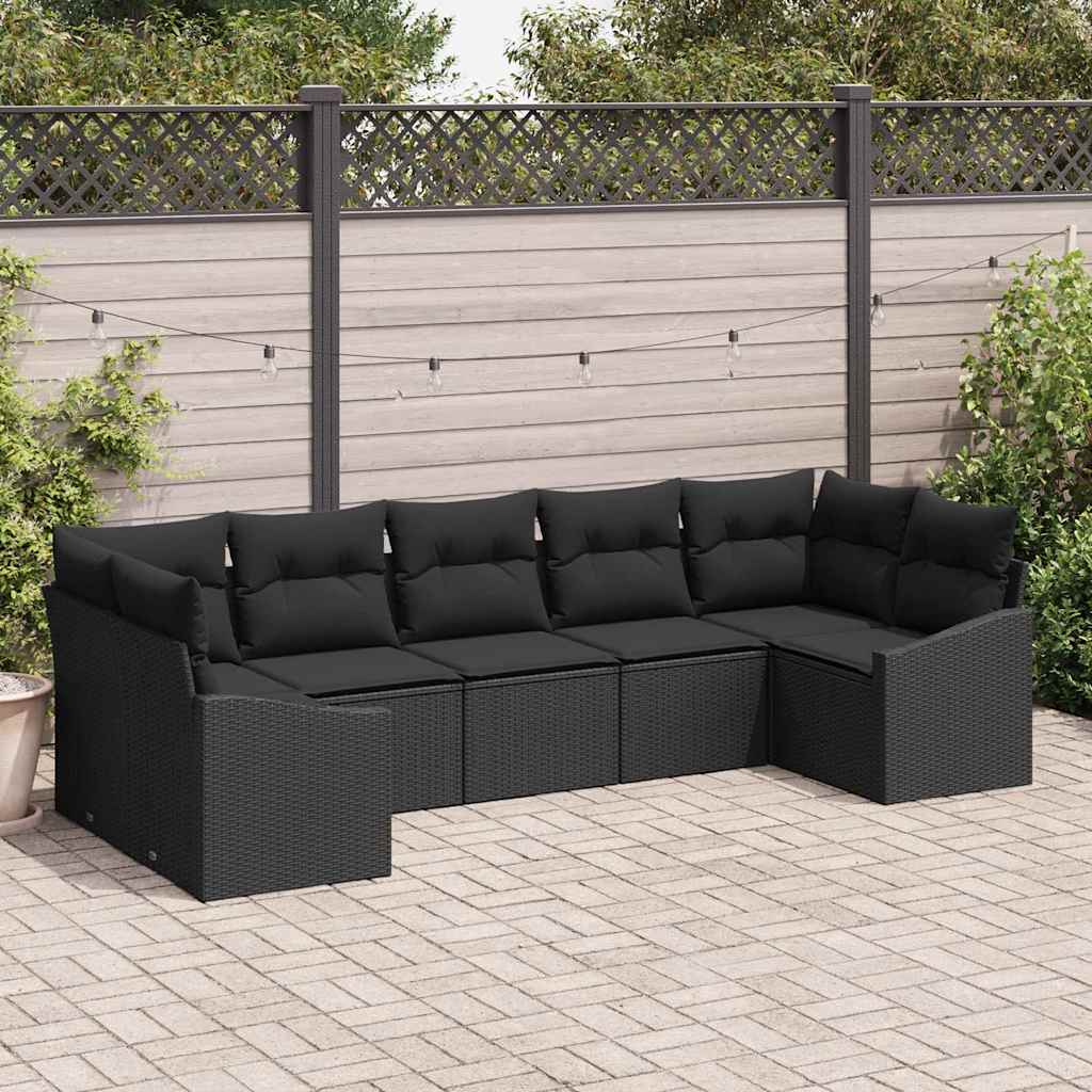 vidaXL Garden Sofa Set 7 pcs Black Poly rattan