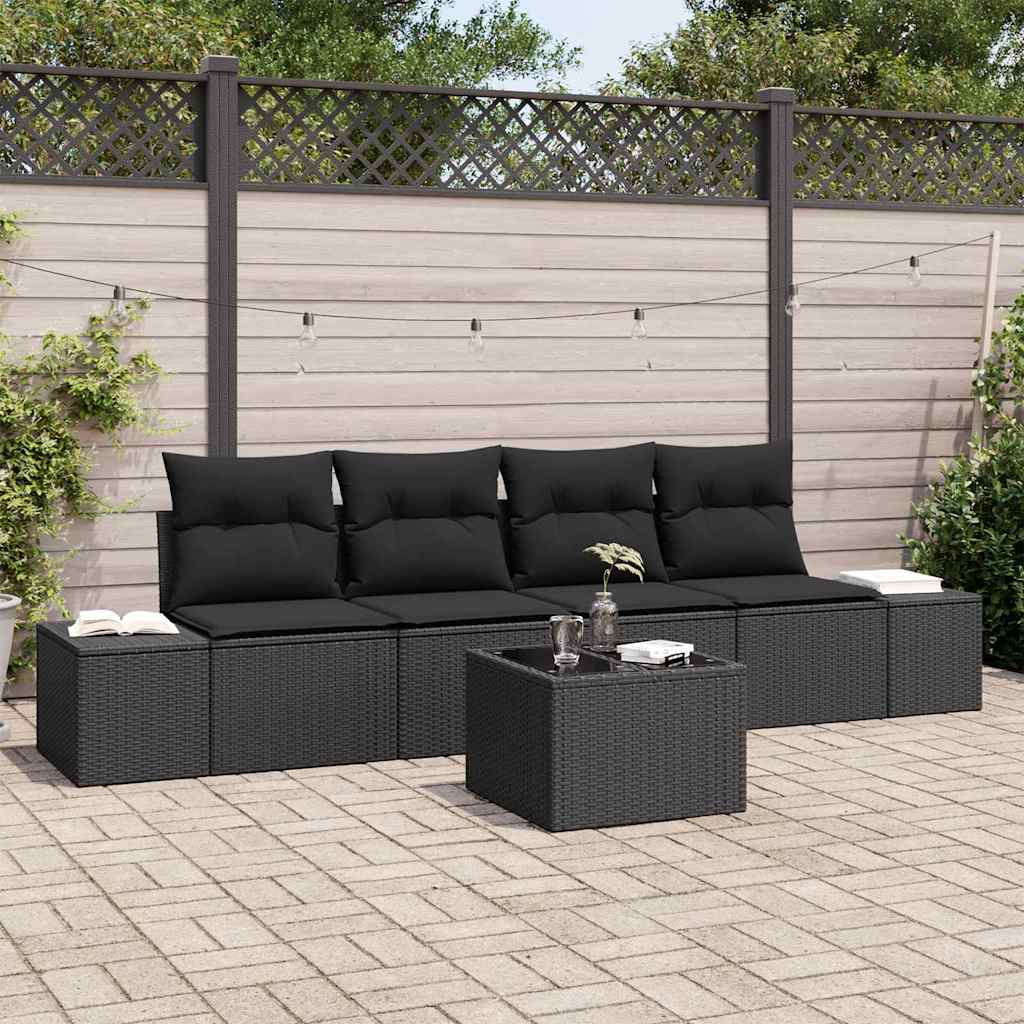 vidaXL Garden Sofa Set with Cushion Manual 5 pcs Black 55 x 55 x 37 cm